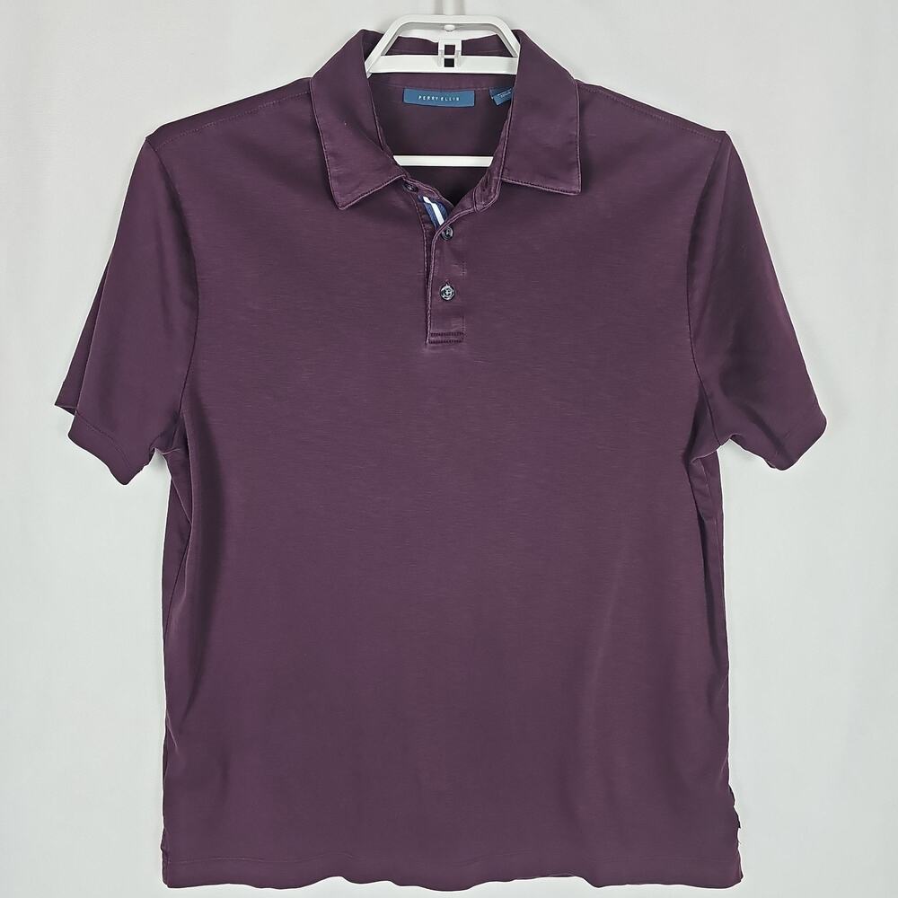 Perry Ellis Burgundy Short Sleeve Polo Shirt Size: Medium